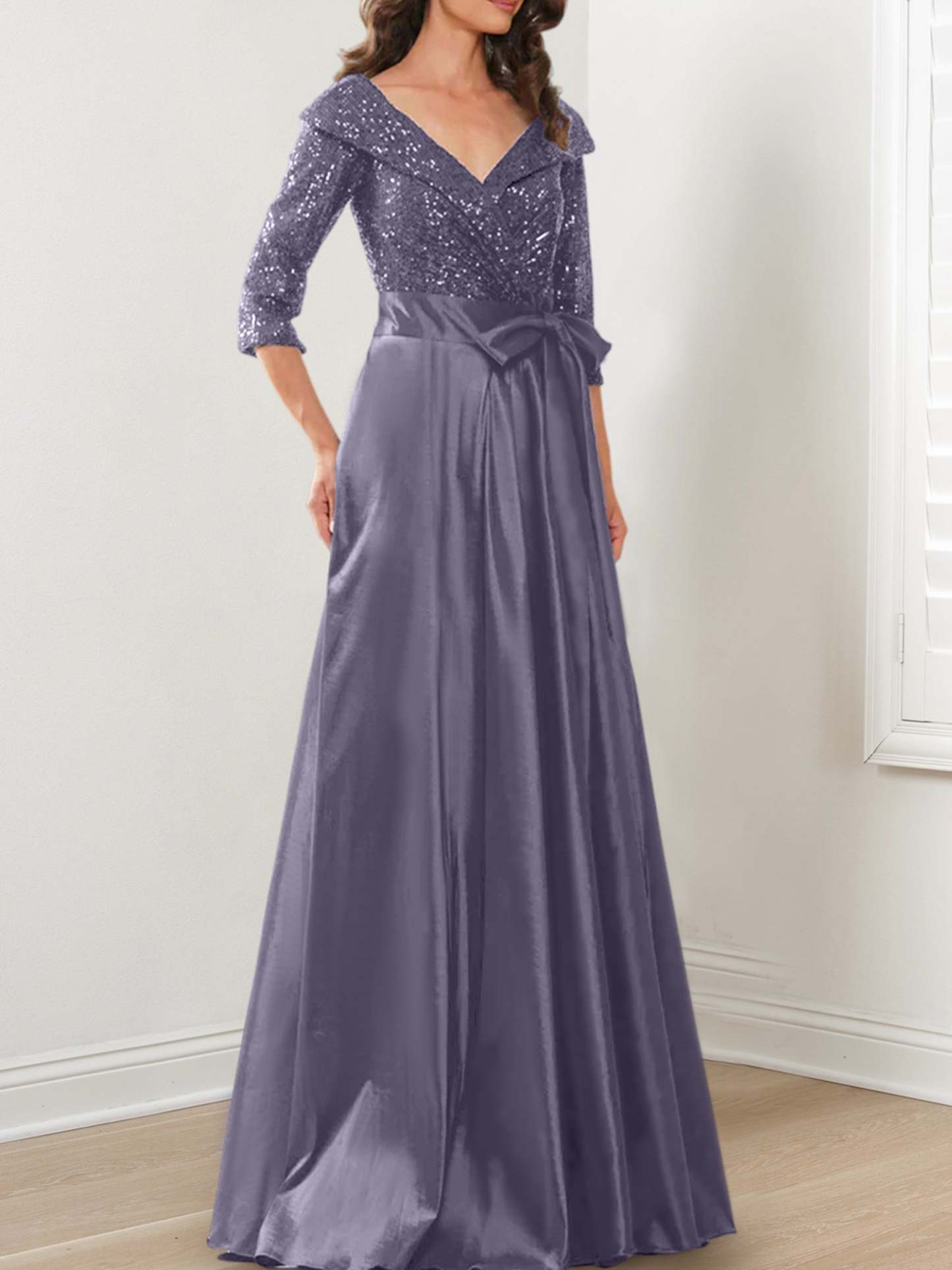V-Neck A-Line Princess Gown for the Mother of the Bride