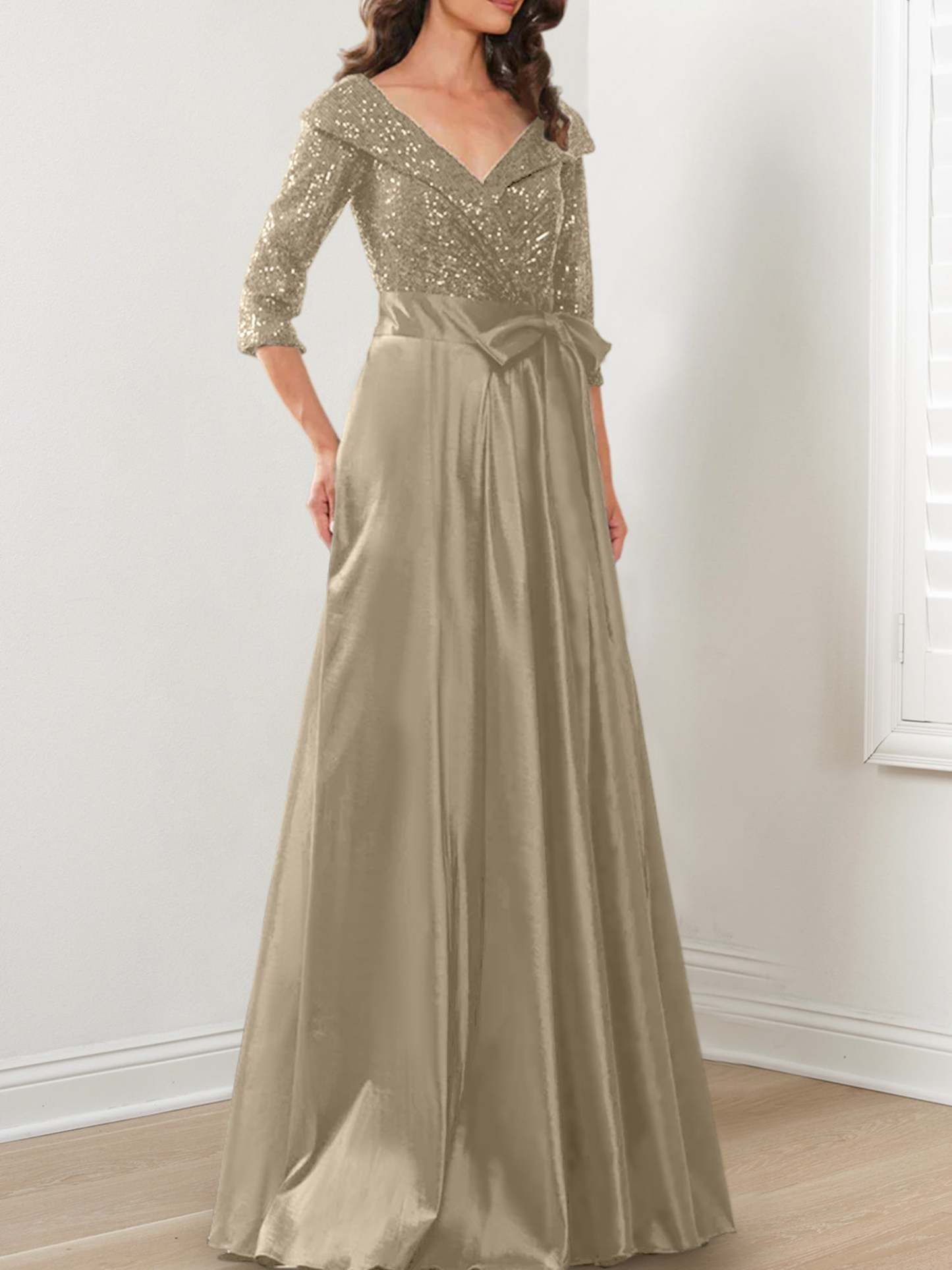 V-Neck A-Line Princess Gown for the Mother of the Bride