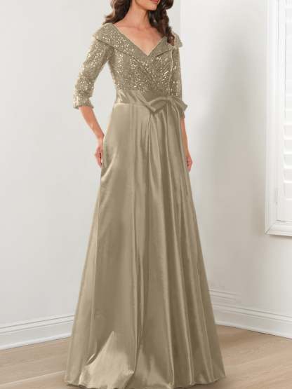 V-Neck A-Line Princess Gown for the Mother of the Bride