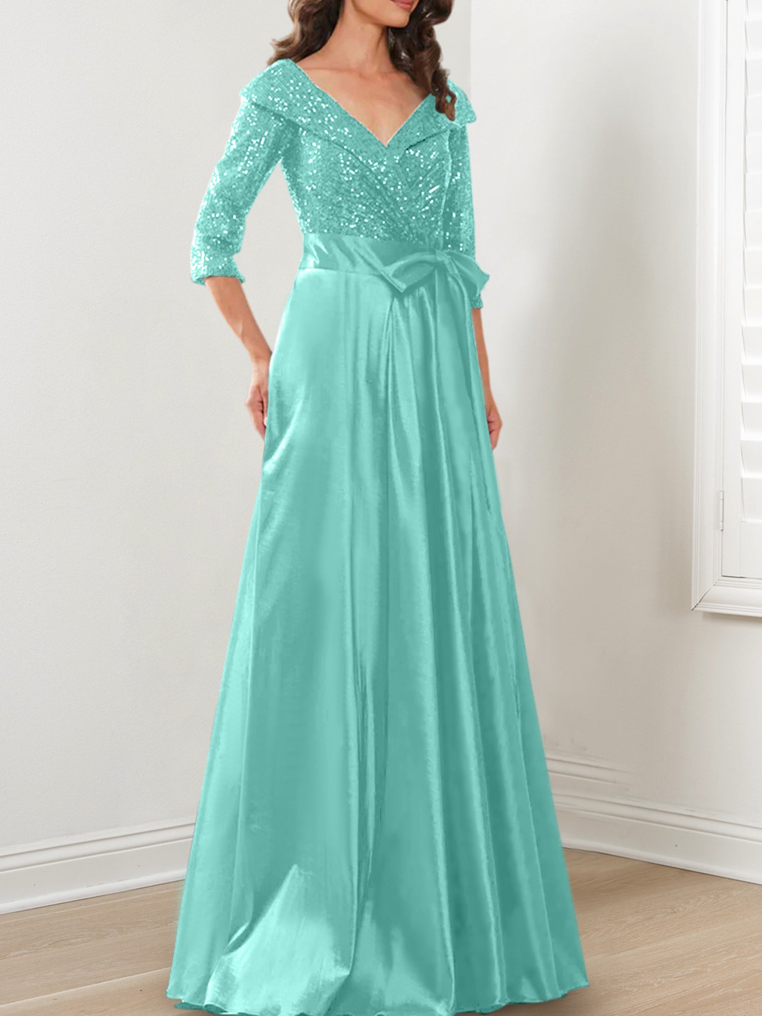 V-Neck A-Line Princess Gown for the Mother of the Bride
