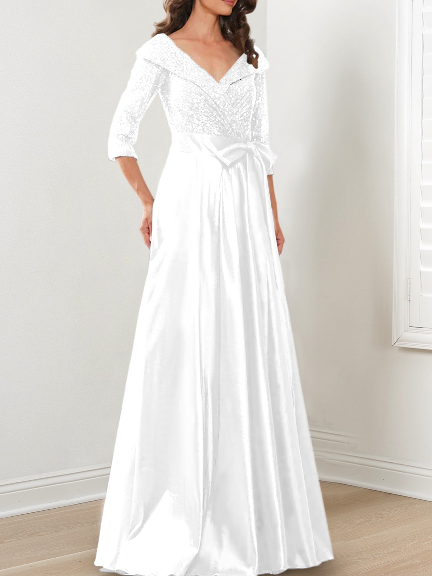 V-Neck A-Line Princess Gown for the Mother of the Bride