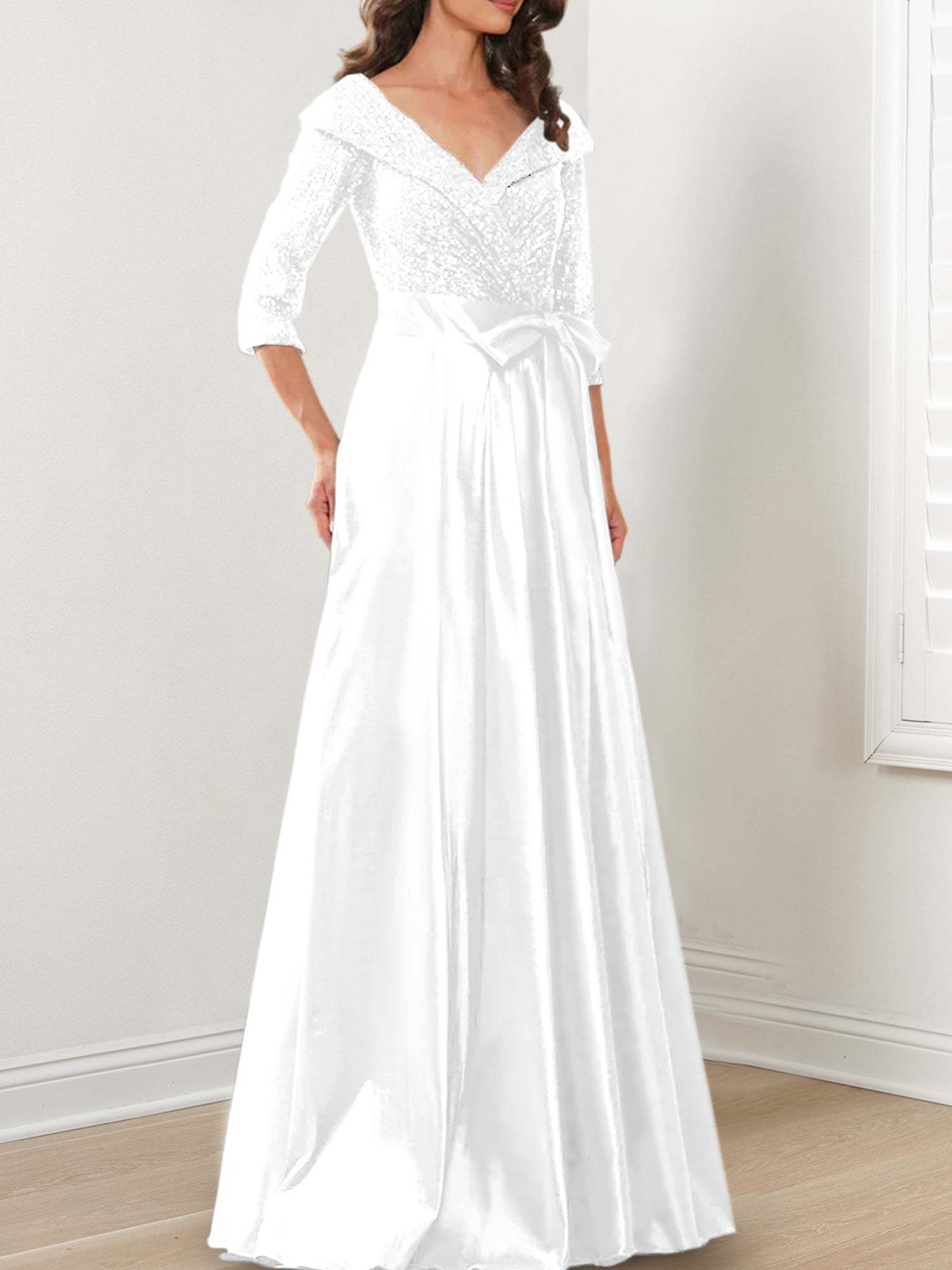 V-Neck A-Line Princess Gown for the Mother of the Bride