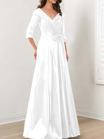 V-Neck A-Line Princess Gown for the Mother of the Bride