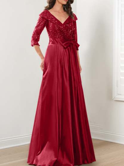 V-Neck A-Line Princess Gown for the Mother of the Bride