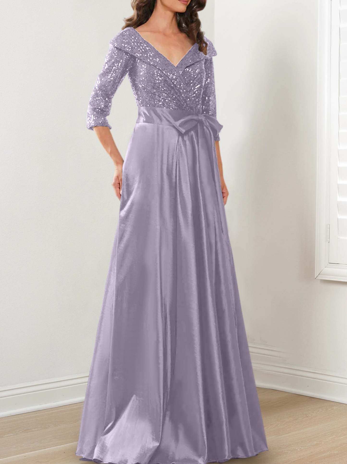 V-Neck A-Line Princess Gown for the Mother of the Bride