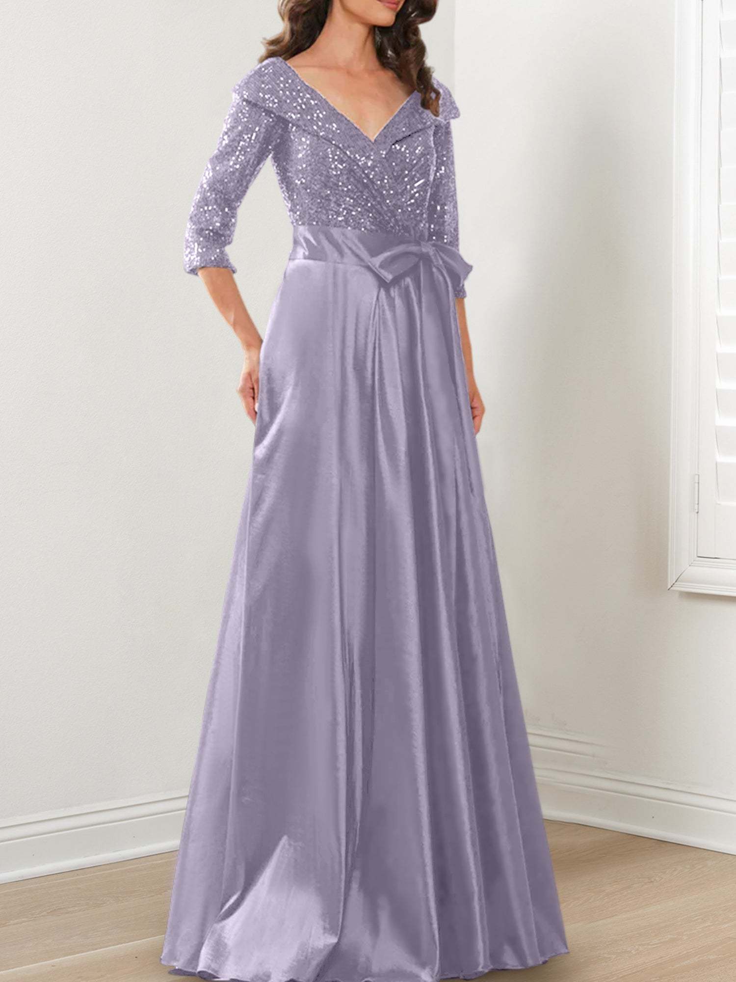 V-Neck A-Line Princess Gown for the Mother of the Bride