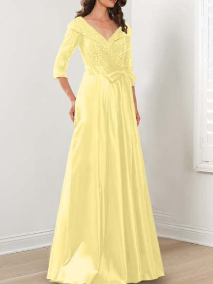 V-Neck A-Line Princess Gown for the Mother of the Bride