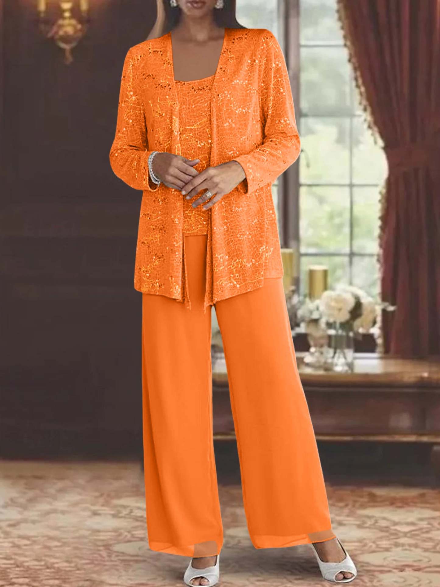 Sequined Chiffon Pantsuits for the Mother of the Bride with Jacket