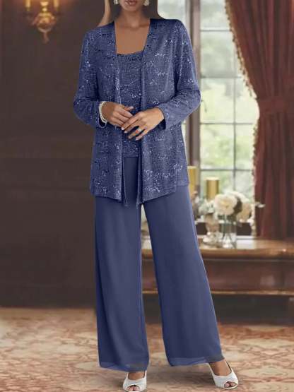Sequined Chiffon Pantsuits for the Mother of the Bride with Jacket