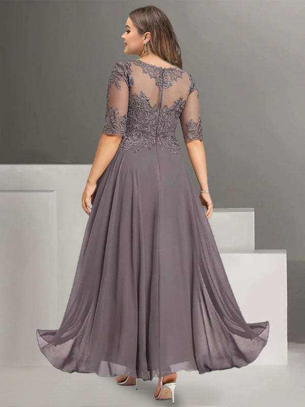 Ankle-Length Mother of the Bride Chiffon Pantsuit with Lace and Jewel Neckline