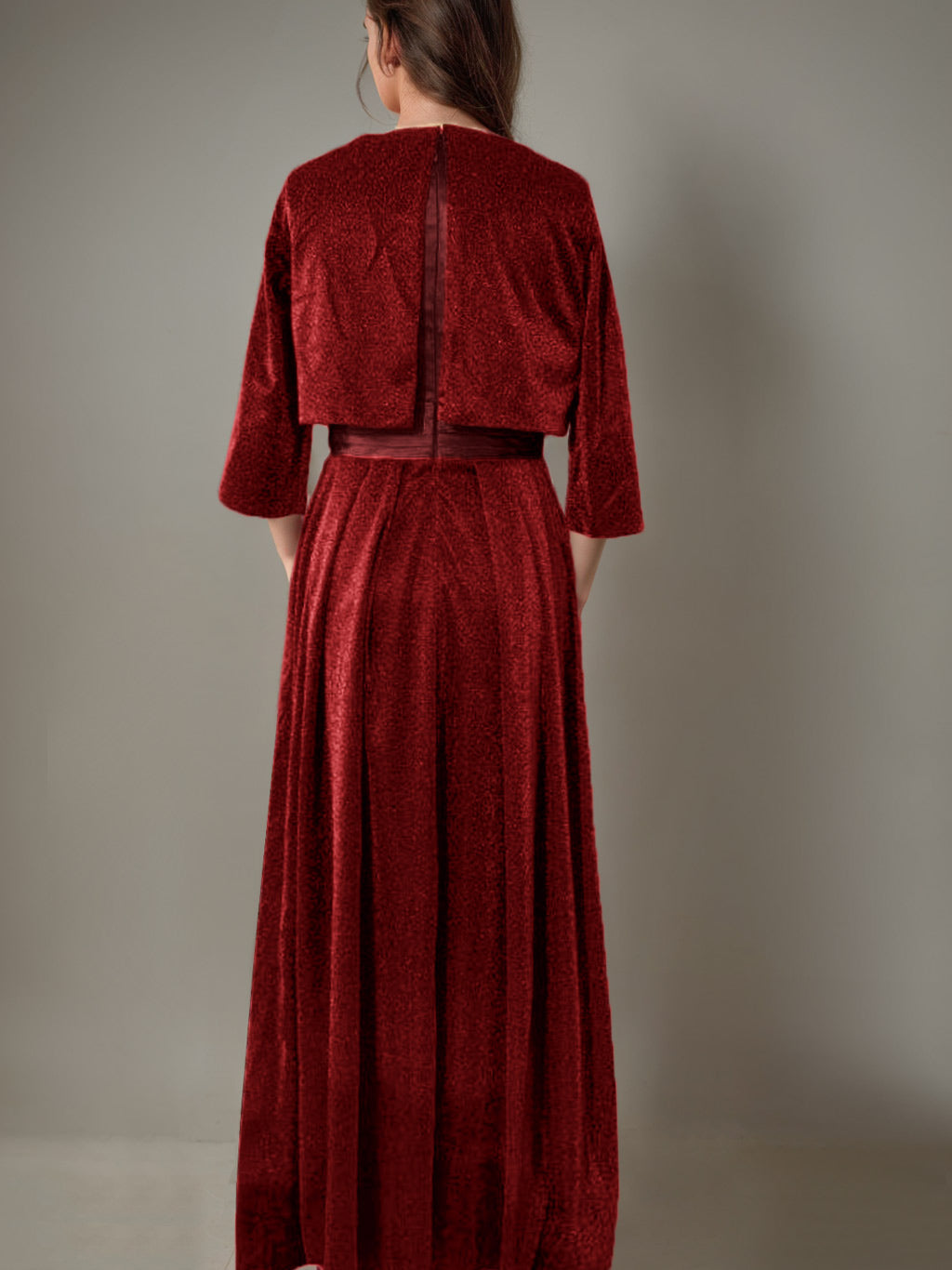 Long-Sleeve Mother of the Bride Pantsuit Set with Sash and Sequins 2-Piece