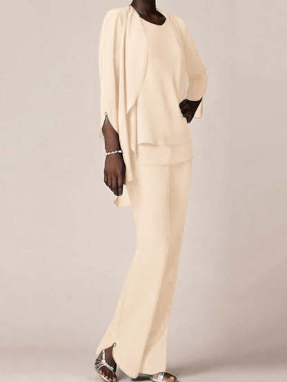Floor-Length V-Neck Chiffon Pantsuit with Ruffles for the Mother of the Bride