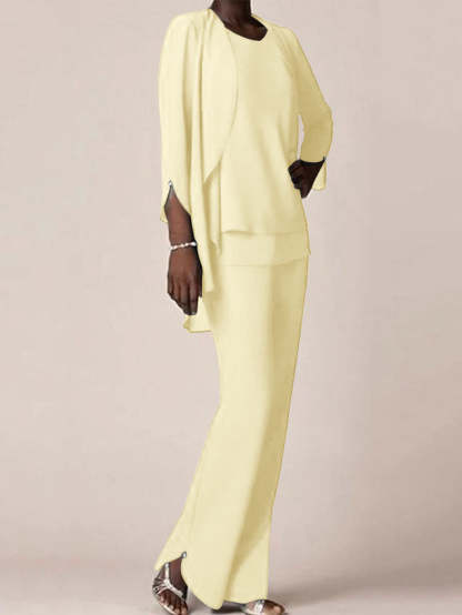 Floor-Length V-Neck Chiffon Pantsuit with Ruffles for the Mother of the Bride