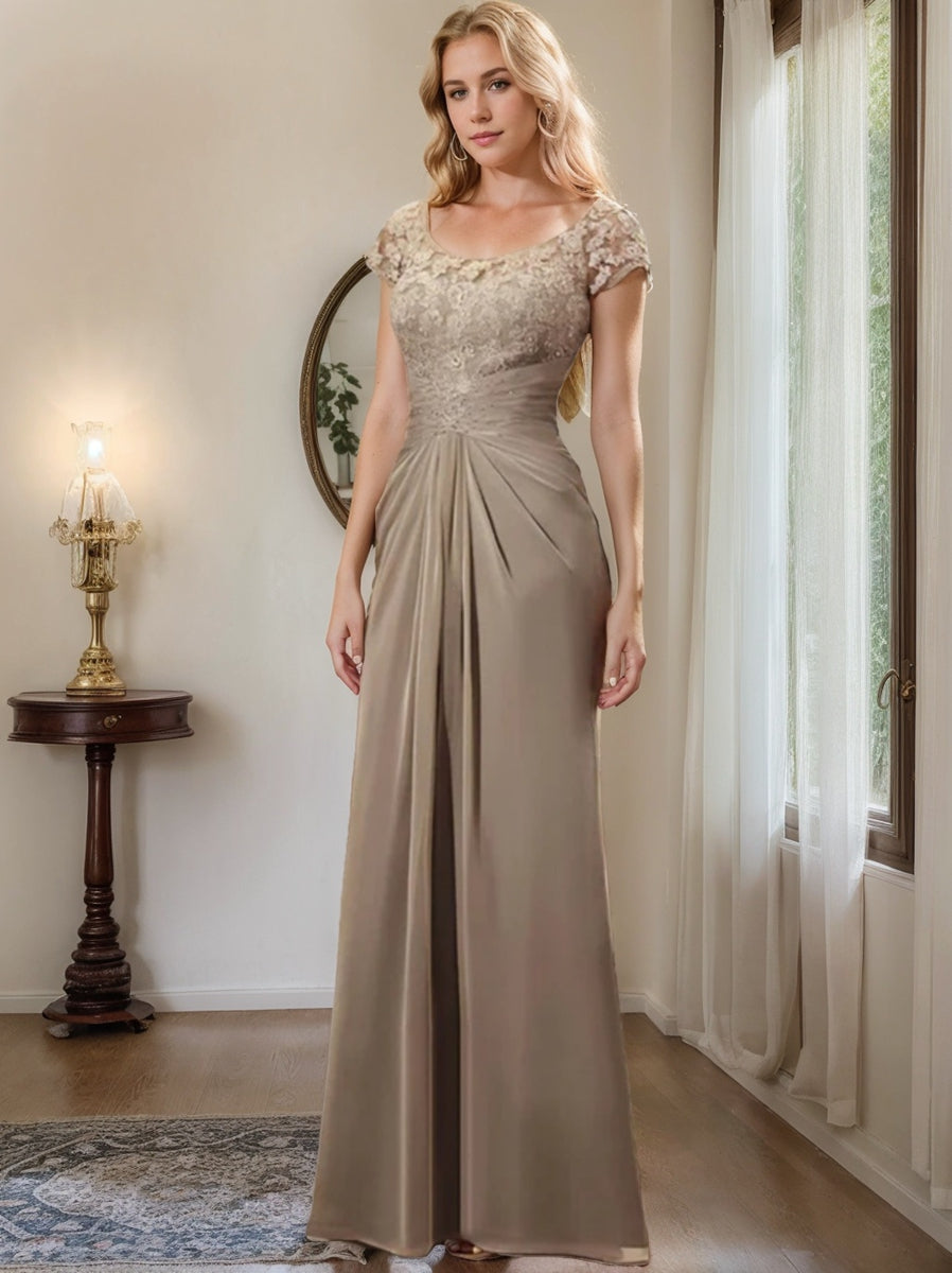 Floor-Length Chiffon Mother of the Bride Dress with Lace Ruffle Sheath/Column Scoop