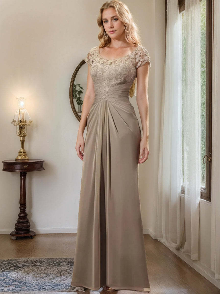 Floor-Length Chiffon Mother of the Bride Dress with Lace Ruffle Sheath/Column Scoop