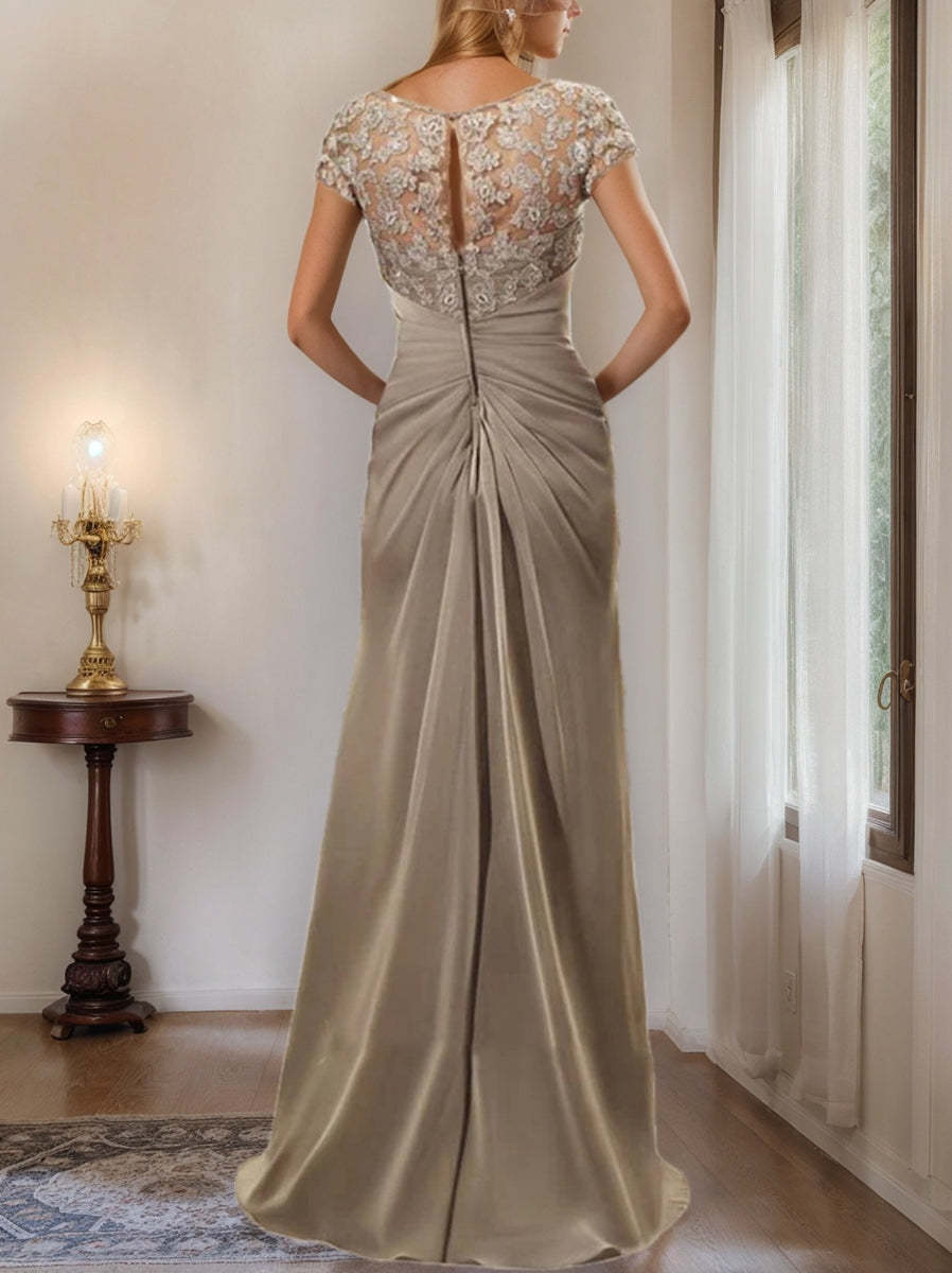 Floor-Length Chiffon Mother of the Bride Dress with Lace Ruffle Sheath/Column Scoop
