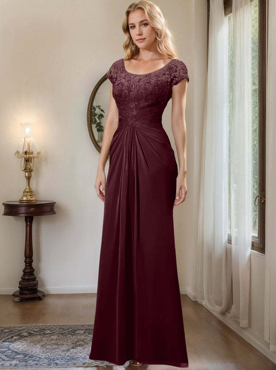 Floor-Length Chiffon Mother of the Bride Dress with Lace Ruffle Sheath/Column Scoop