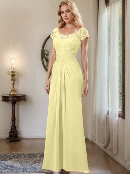 Floor-Length Chiffon Mother of the Bride Dress with Lace Ruffle Sheath/Column Scoop