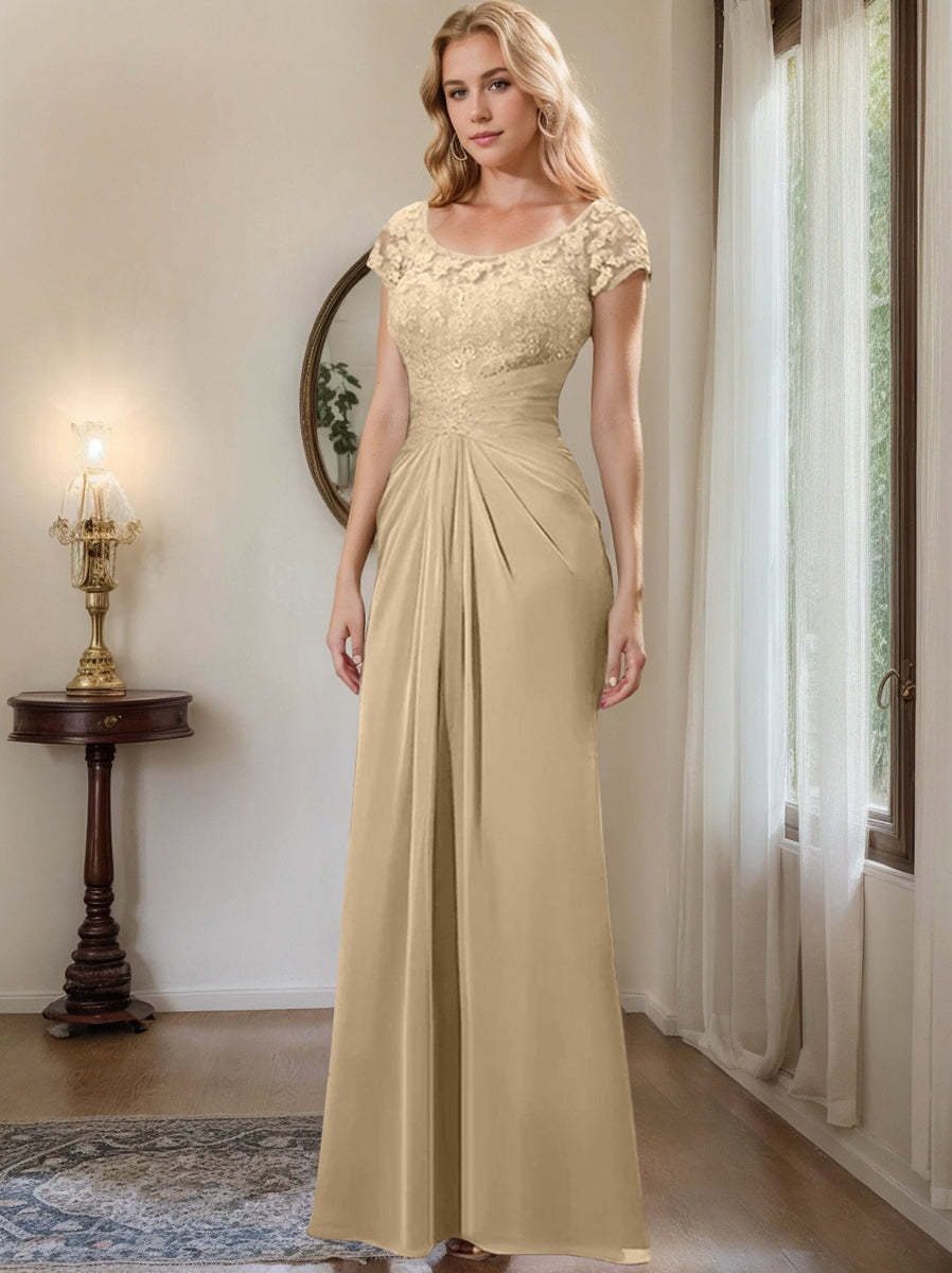 Floor-Length Chiffon Mother of the Bride Dress with Lace Ruffle Sheath/Column Scoop