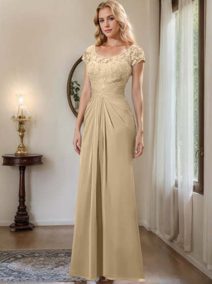 Floor-Length Chiffon Mother of the Bride Dress with Lace Ruffle Sheath/Column Scoop