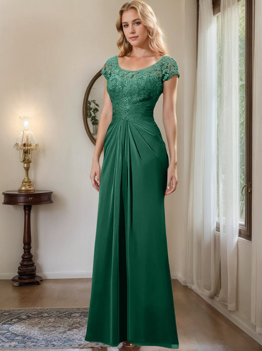 Floor-Length Chiffon Mother of the Bride Dress with Lace Ruffle Sheath/Column Scoop
