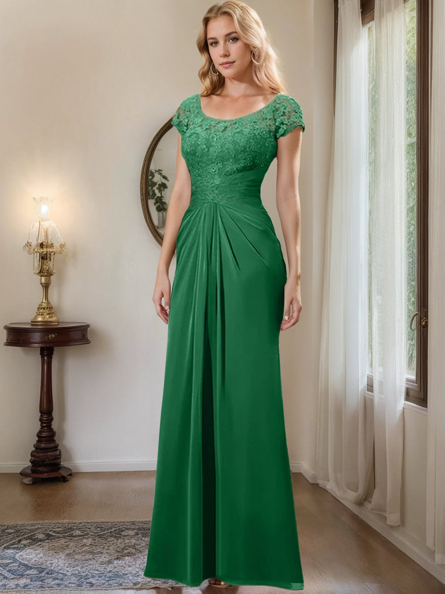Floor-Length Chiffon Mother of the Bride Dress with Lace Ruffle Sheath/Column Scoop