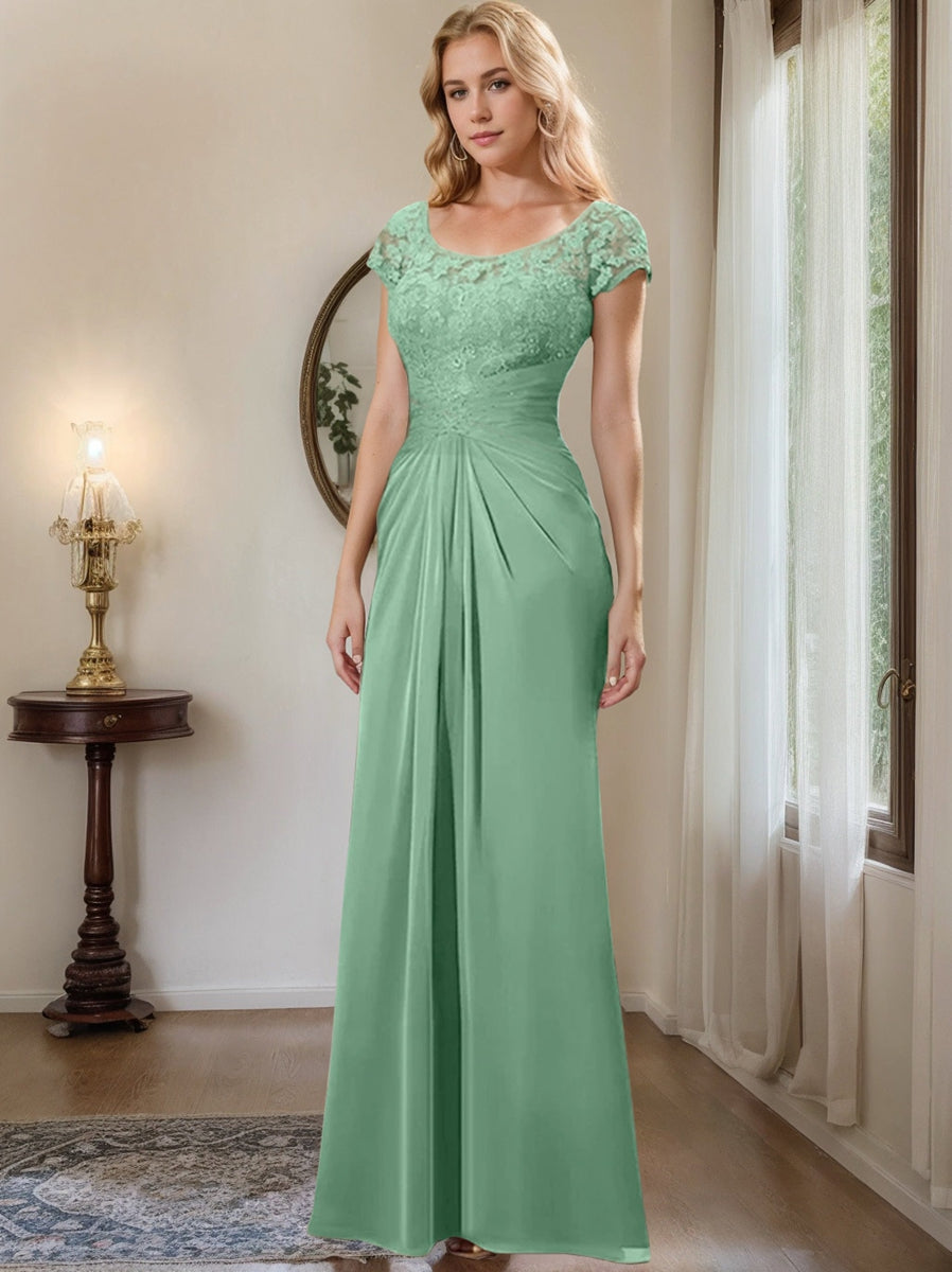 Floor-Length Chiffon Mother of the Bride Dress with Lace Ruffle Sheath/Column Scoop