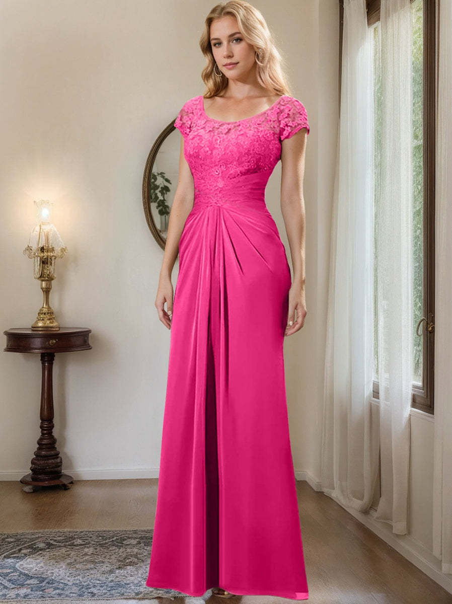 Floor-Length Chiffon Mother of the Bride Dress with Lace Ruffle Sheath/Column Scoop