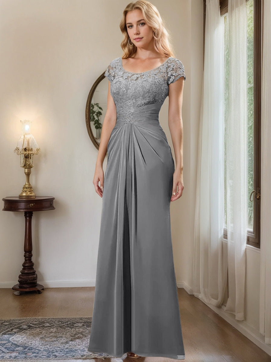 Floor-Length Chiffon Mother of the Bride Dress with Lace Ruffle Sheath/Column Scoop