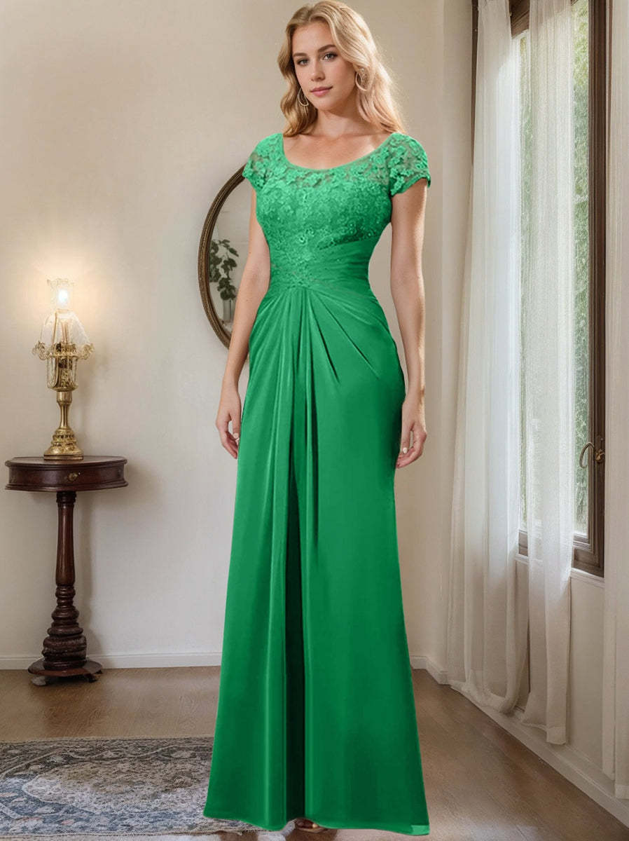 Floor-Length Chiffon Mother of the Bride Dress with Lace Ruffle Sheath/Column Scoop