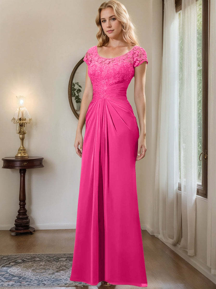 Floor-Length Chiffon Mother of the Bride Dress with Lace Ruffle Sheath/Column Scoop