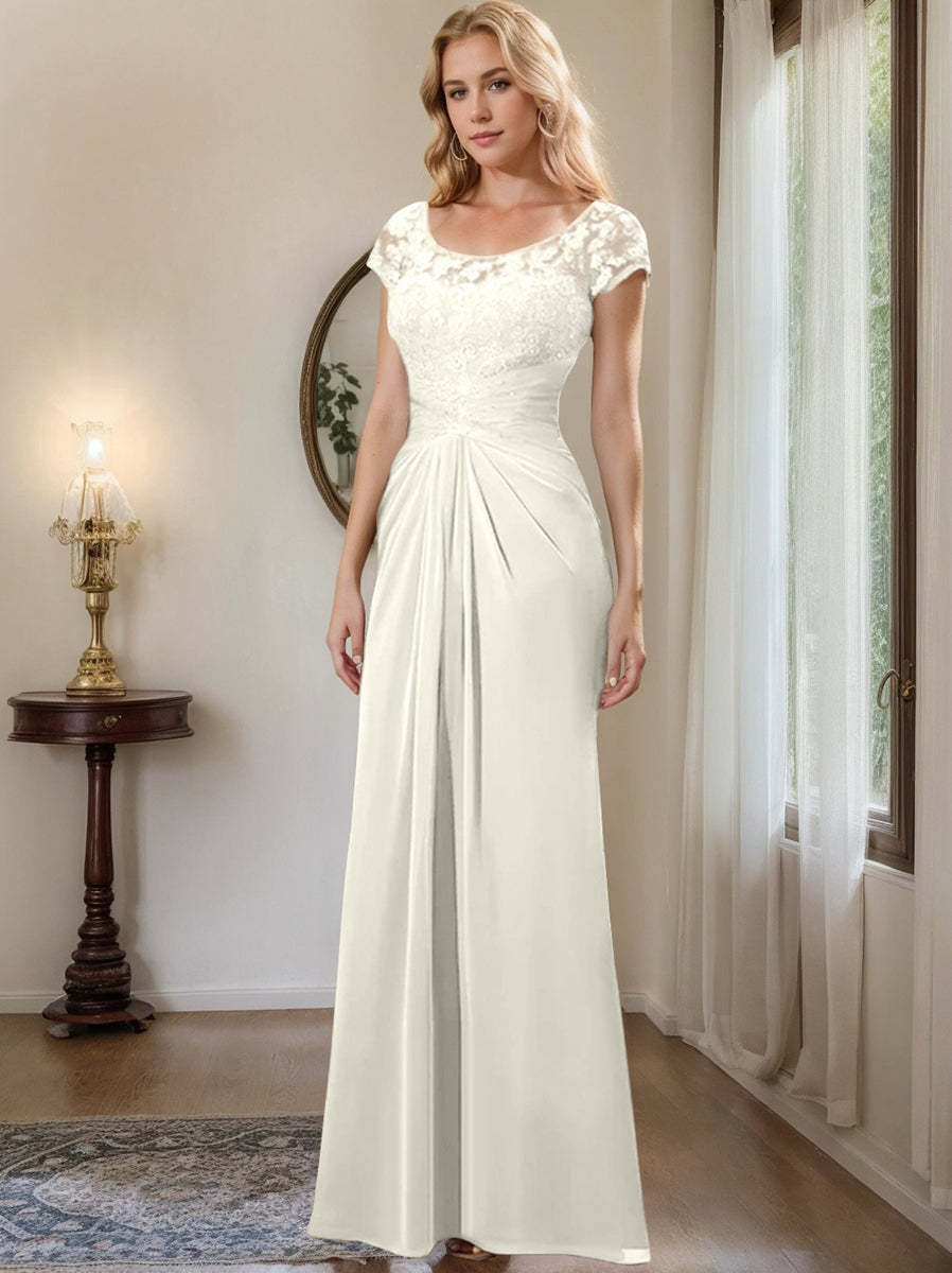 Floor-Length Chiffon Mother of the Bride Dress with Lace Ruffle Sheath/Column Scoop