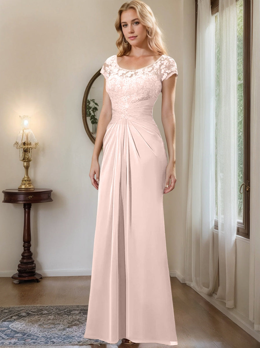 Floor-Length Chiffon Mother of the Bride Dress with Lace Ruffle Sheath/Column Scoop