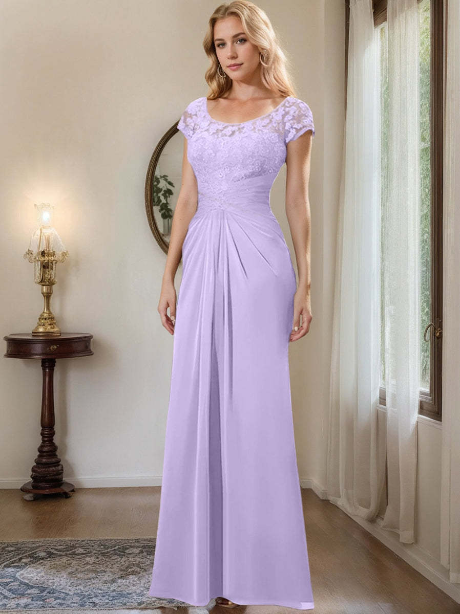 Floor-Length Chiffon Mother of the Bride Dress with Lace Ruffle Sheath/Column Scoop