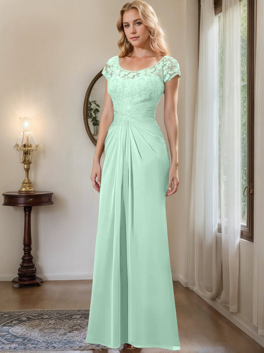 Floor-Length Chiffon Mother of the Bride Dress with Lace Ruffle Sheath/Column Scoop
