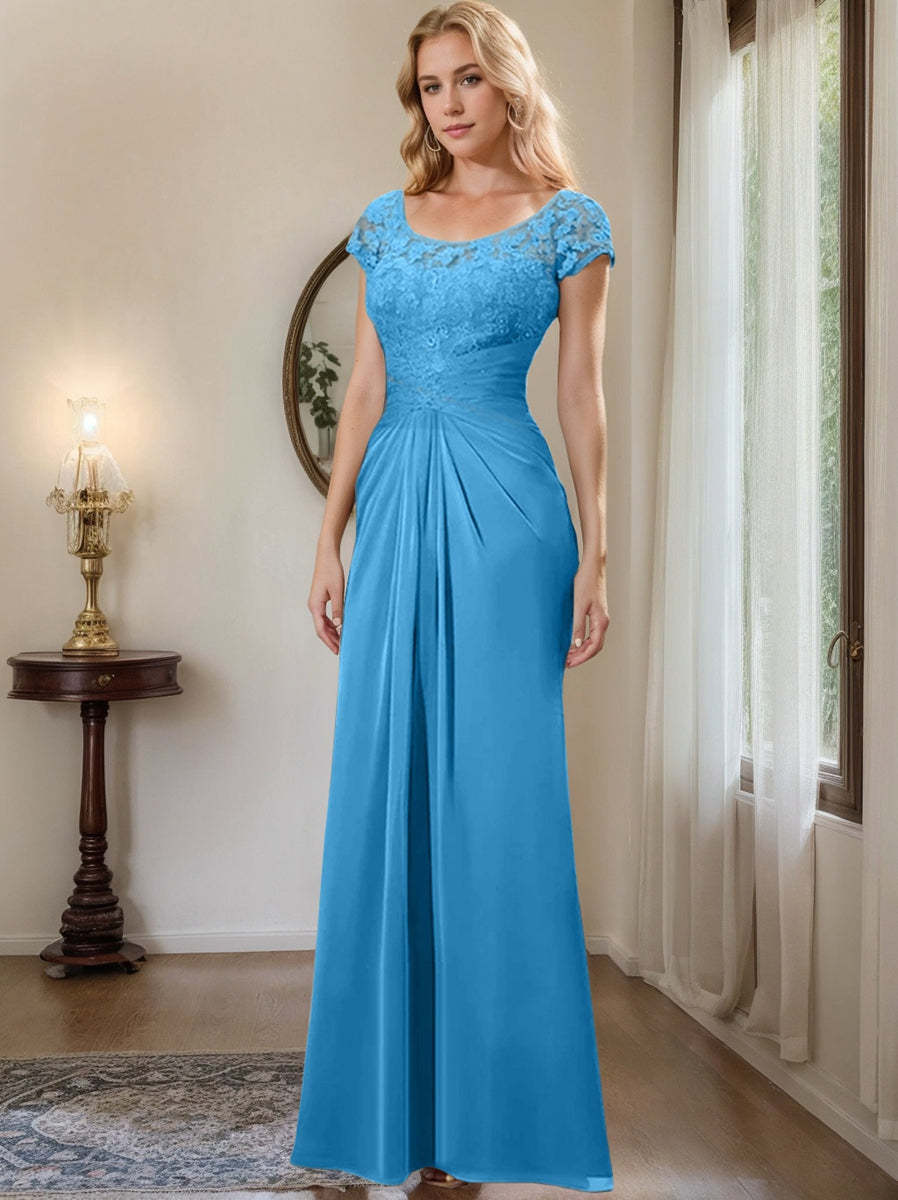 Floor-Length Chiffon Mother of the Bride Dress with Lace Ruffle Sheath/Column Scoop