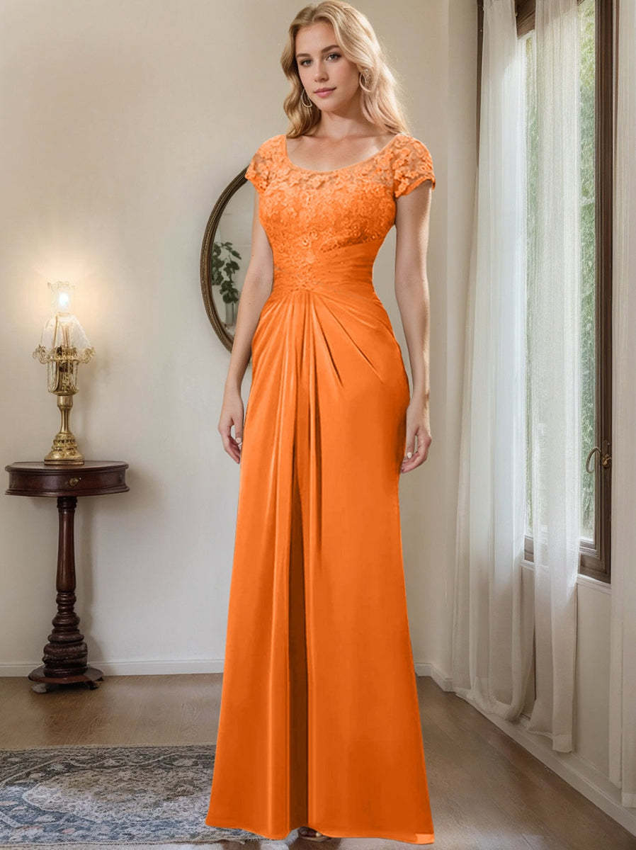 Floor-Length Chiffon Mother of the Bride Dress with Lace Ruffle Sheath/Column Scoop