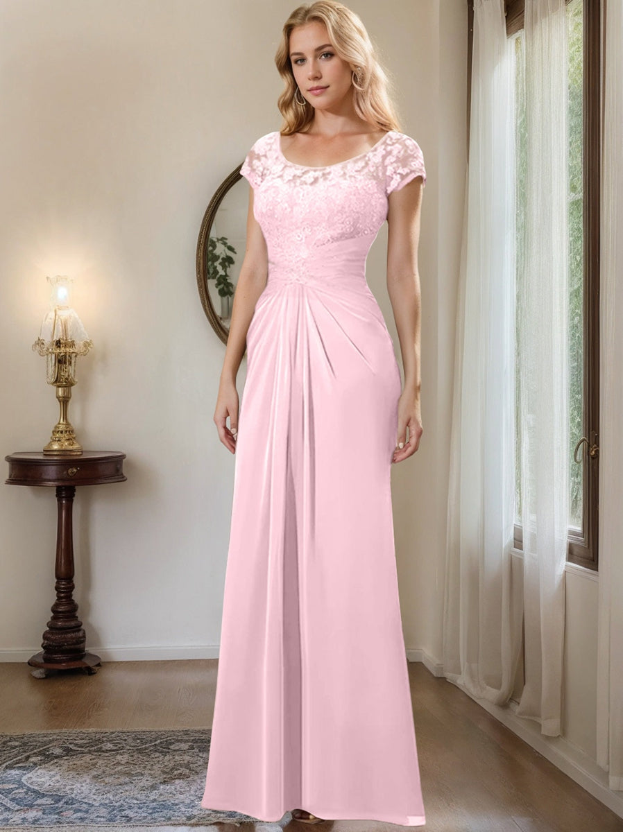 Floor-Length Chiffon Mother of the Bride Dress with Lace Ruffle Sheath/Column Scoop