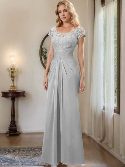 Floor-Length Chiffon Mother of the Bride Dress with Lace Ruffle Sheath/Column Scoop