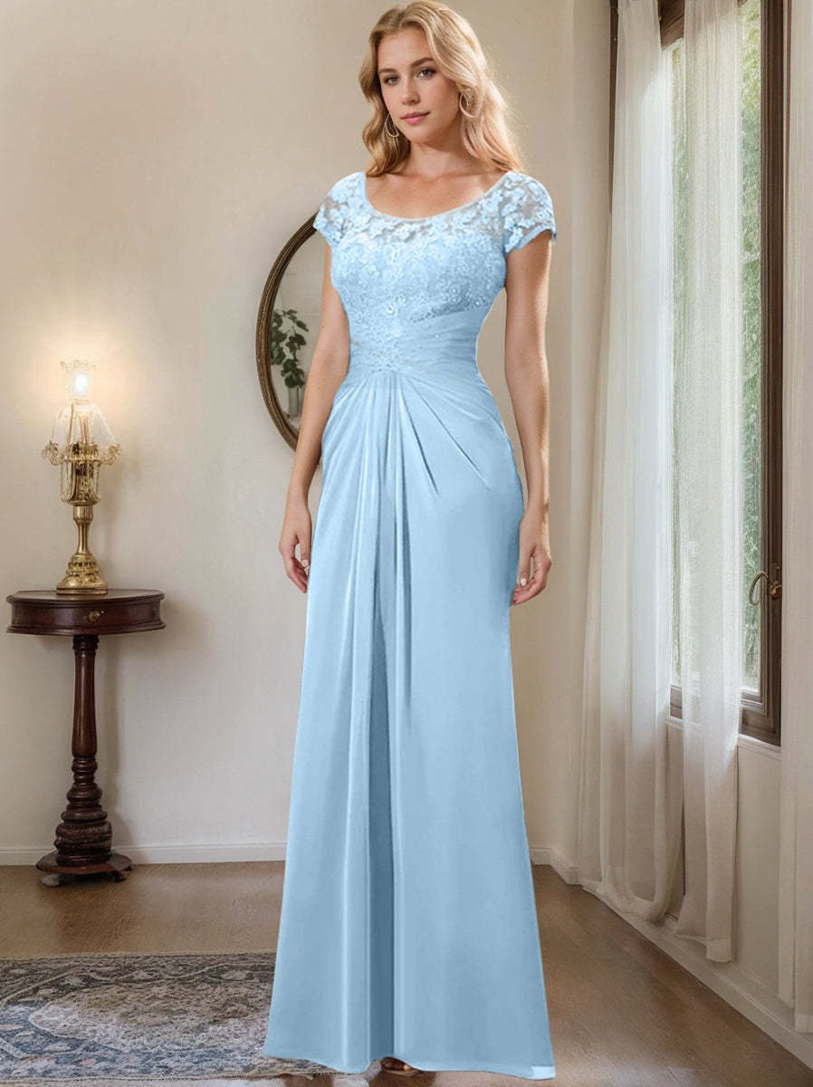 Floor-Length Chiffon Mother of the Bride Dress with Lace Ruffle Sheath/Column Scoop