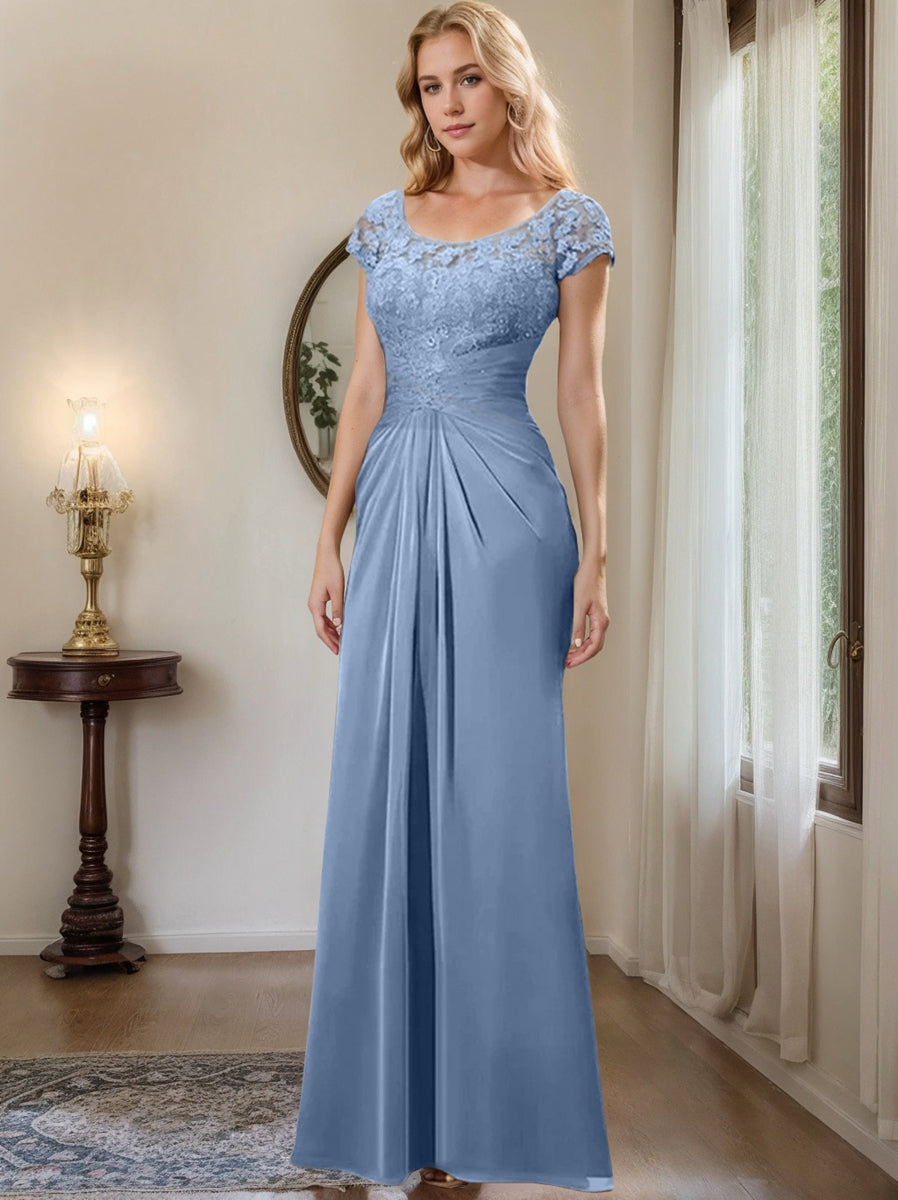 Floor-Length Chiffon Mother of the Bride Dress with Lace Ruffle Sheath/Column Scoop