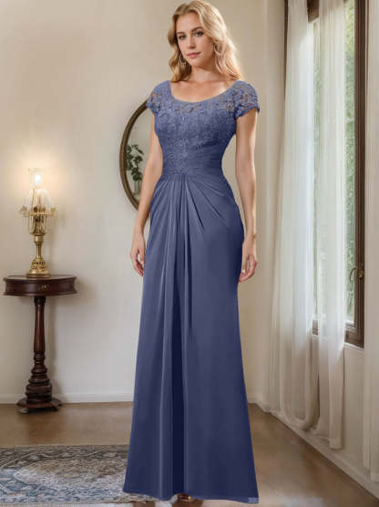 Floor-Length Chiffon Mother of the Bride Dress with Lace Ruffle Sheath/Column Scoop