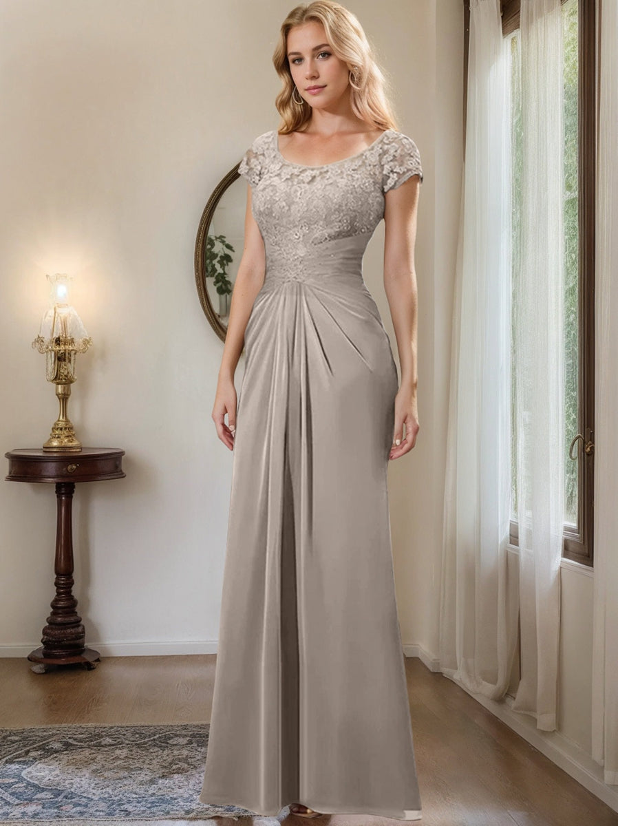Floor-Length Chiffon Mother of the Bride Dress with Lace Ruffle Sheath/Column Scoop