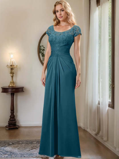 Floor-Length Chiffon Mother of the Bride Dress with Lace Ruffle Sheath/Column Scoop