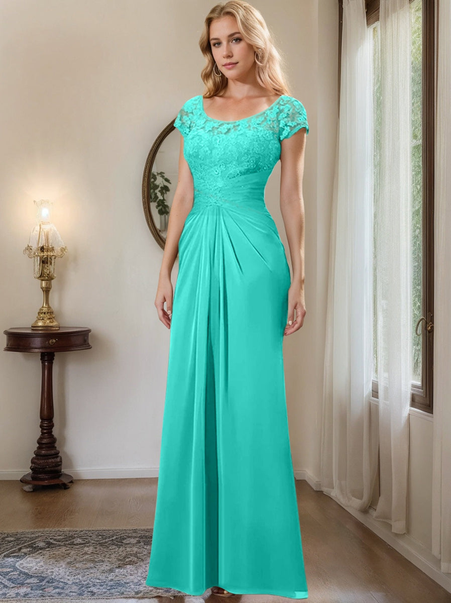 Floor-Length Chiffon Mother of the Bride Dress with Lace Ruffle Sheath/Column Scoop