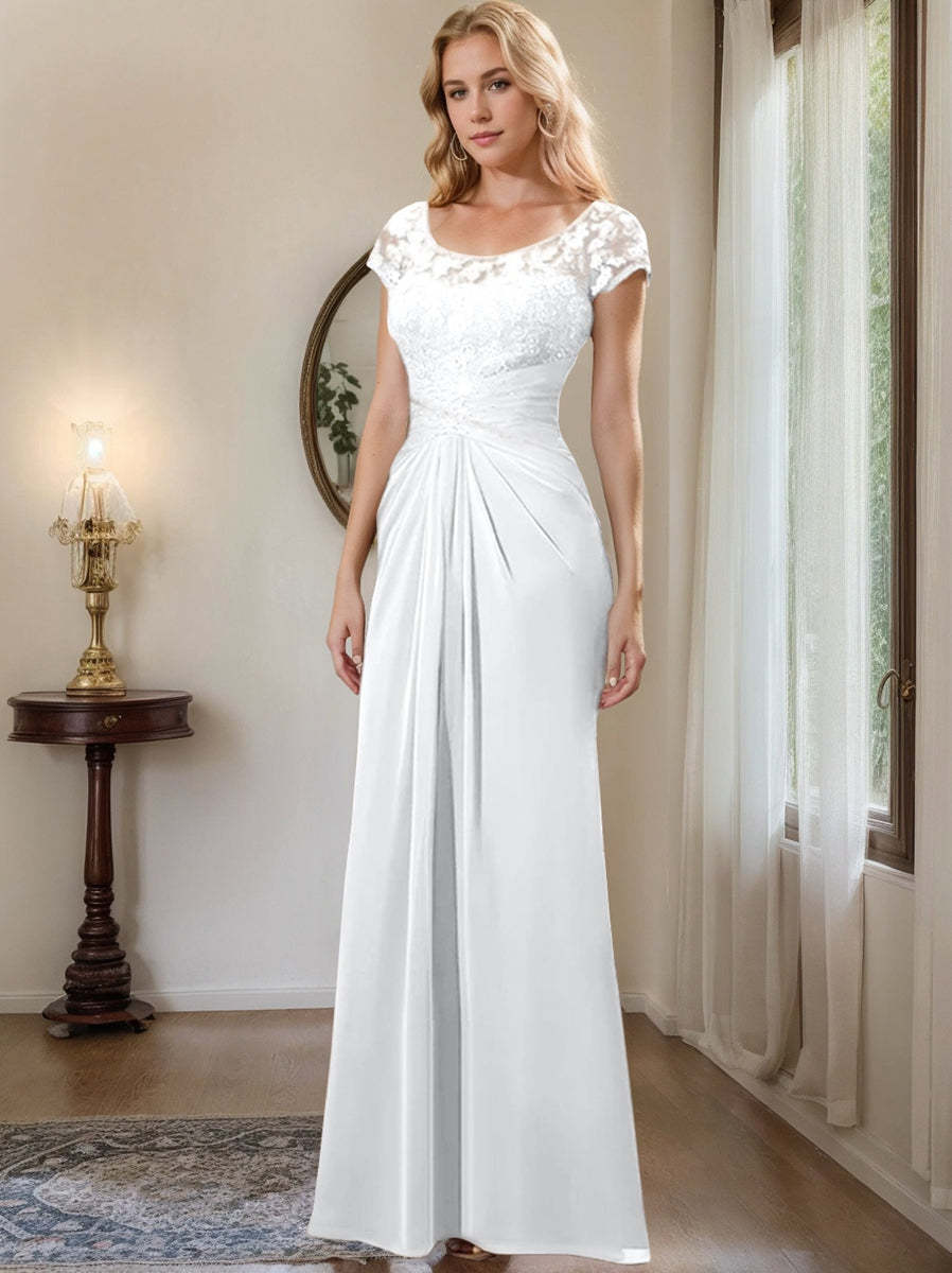 Floor-Length Chiffon Mother of the Bride Dress with Lace Ruffle Sheath/Column Scoop
