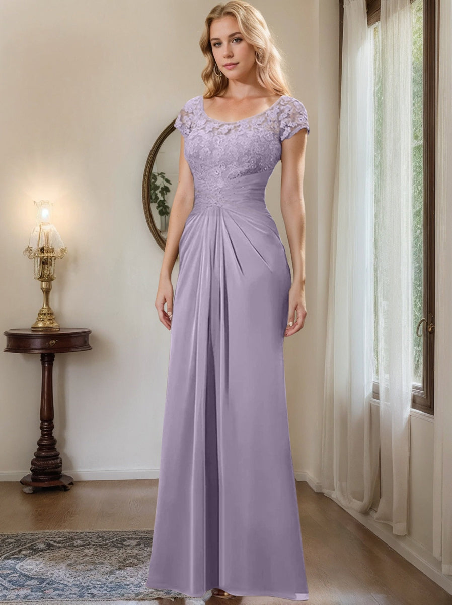 Floor-Length Chiffon Mother of the Bride Dress with Lace Ruffle Sheath/Column Scoop