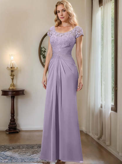 Floor-Length Chiffon Mother of the Bride Dress with Lace Ruffle Sheath/Column Scoop