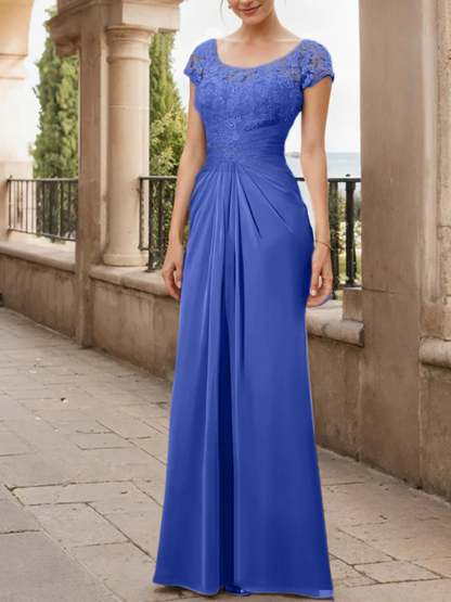 Floor-Length Chiffon Mother of the Bride Dress with Lace Ruffle Sheath/Column Scoop