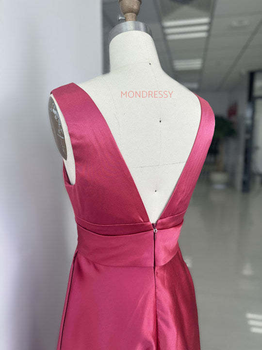 V-Neck Sleeveless A-Line Princess Mother Of The Bride Dress With Side Split